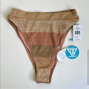 NWT WET SWIMWEAR $98 Addyson Ruffle Bikini Bottoms in Metallic Stripe Glitter